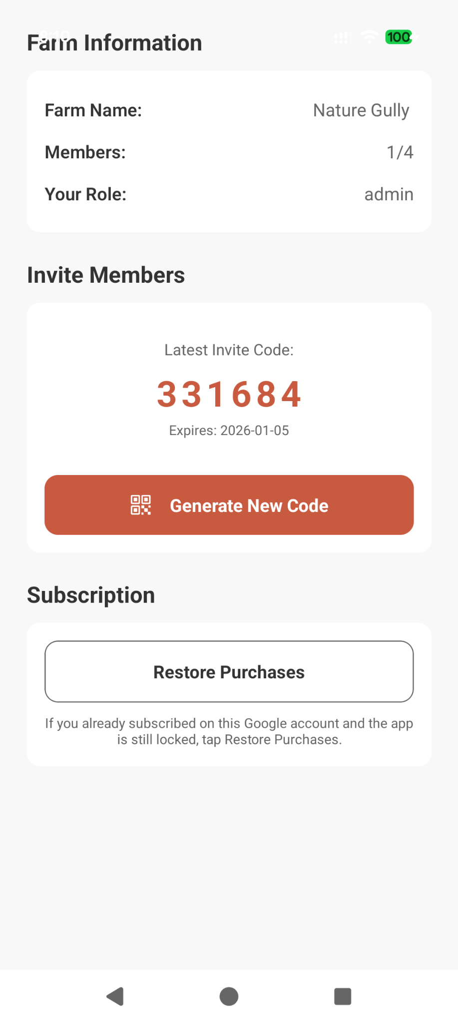 Generate a farm invite code